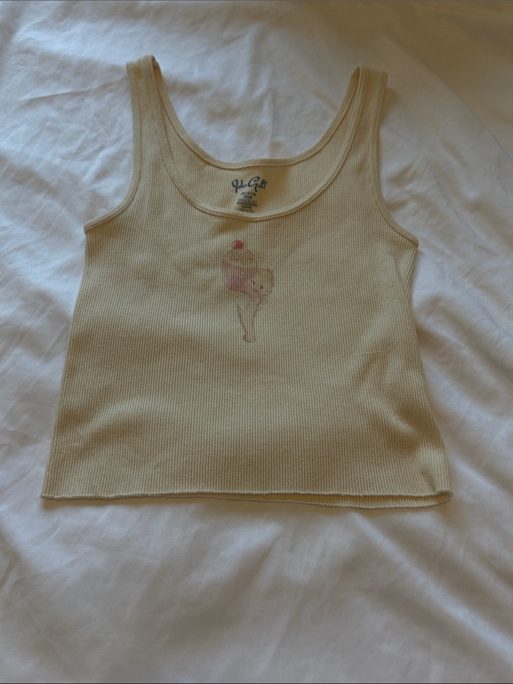 Brandy Melville Cream Ribbed Tank with Pastel Cupcake Cat Graphic